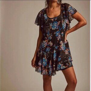 Free People Love To Love Mini Floral Dress Printed  Flutter Sleeve Boho S